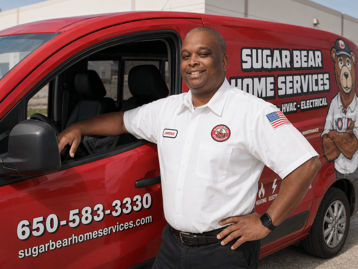 Sugar Bear Home Services technician with company van